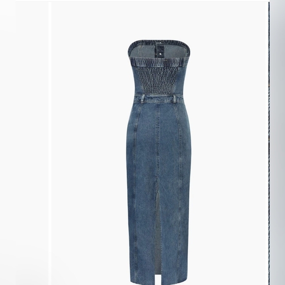 Denim Strapless Back Slit Midi Dress - Picture 3 of 6